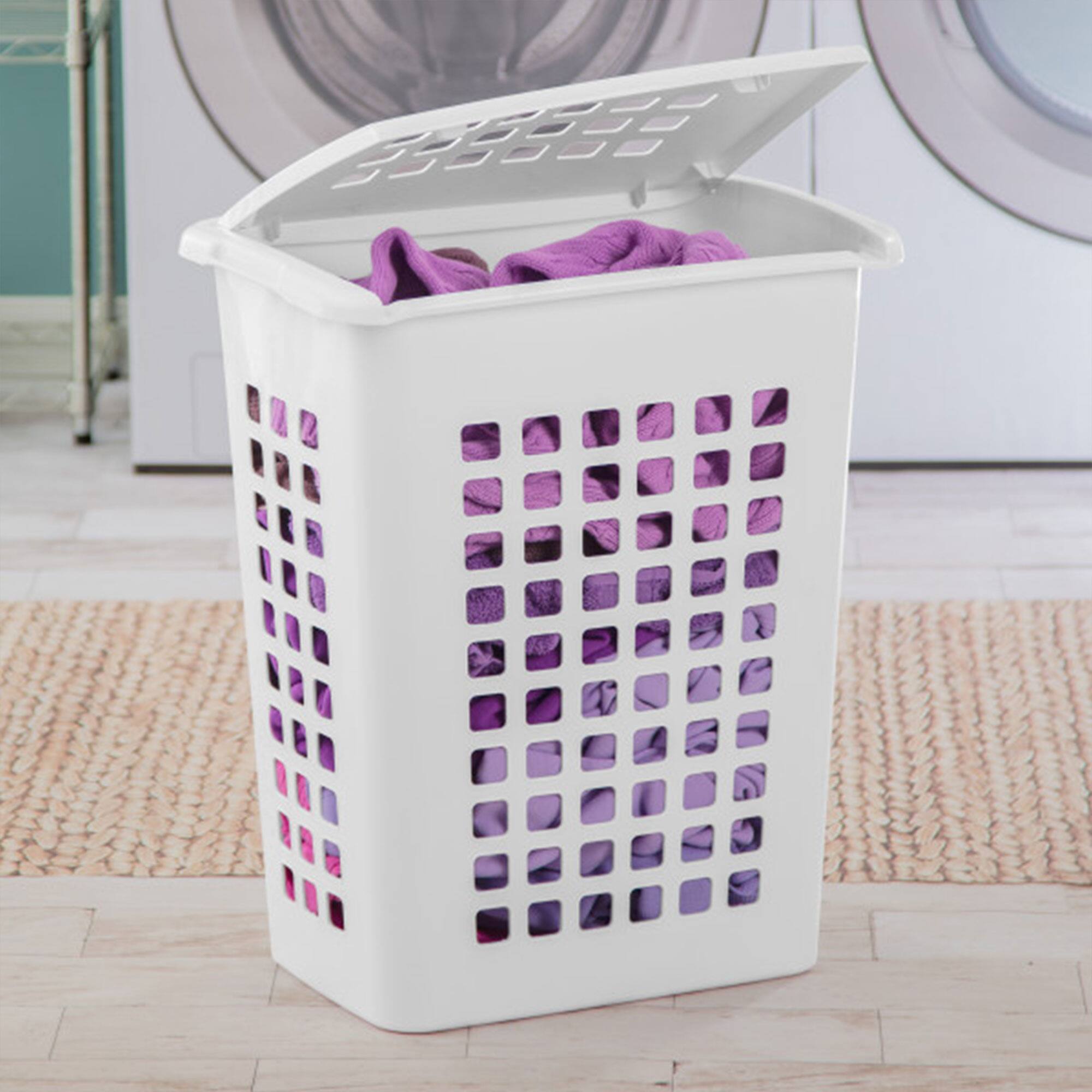 Alt View 2. Sterilite - Sterilite Rectangular LiftTop Plastic Laundry Hamper Basket Bin w/ Lid (12 Pack) - White.