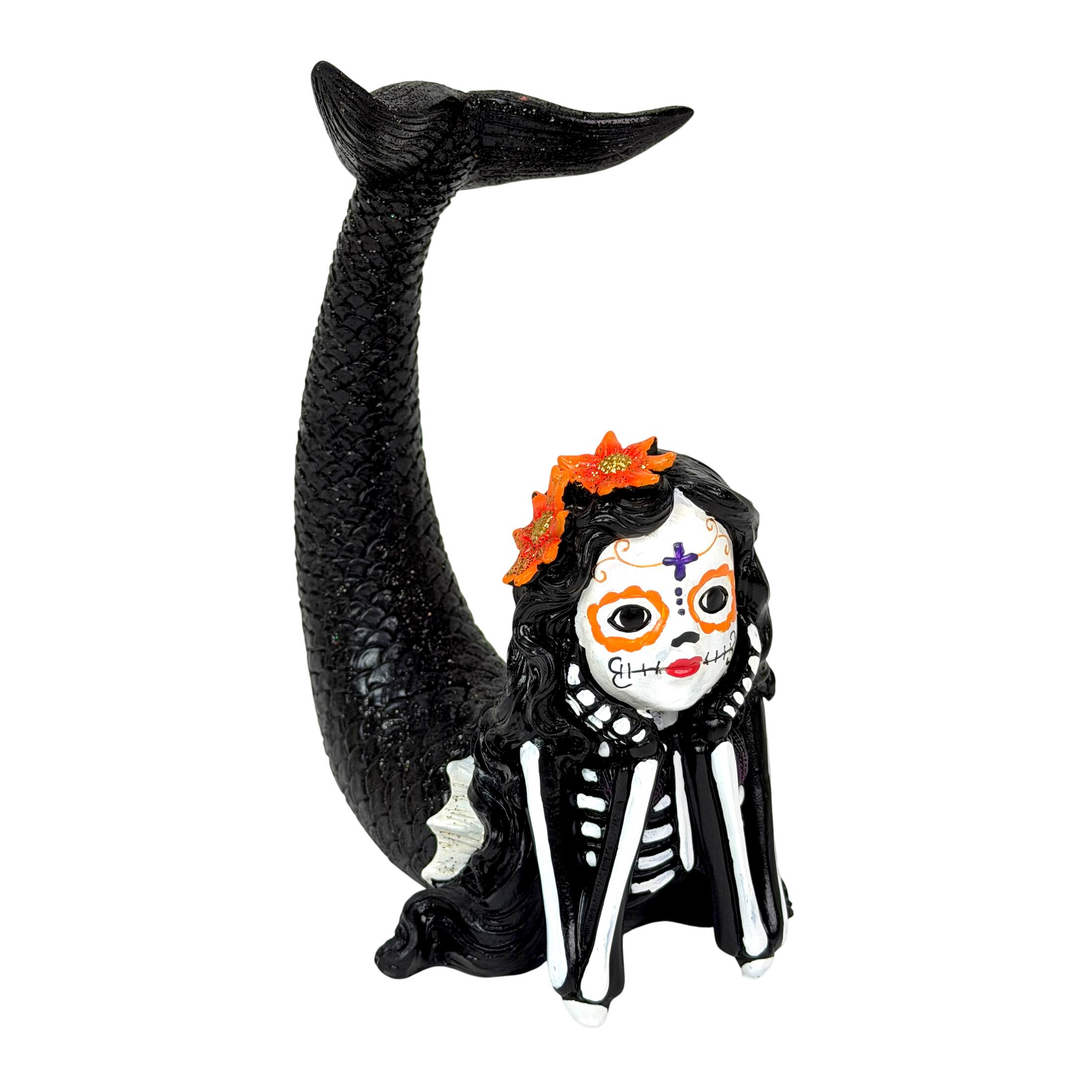 Front. Things2Die4 - Day of the Dead Mermaid Figurine Resin Skeleton Decor 7.75 Inch Tabletop - Multicolor.