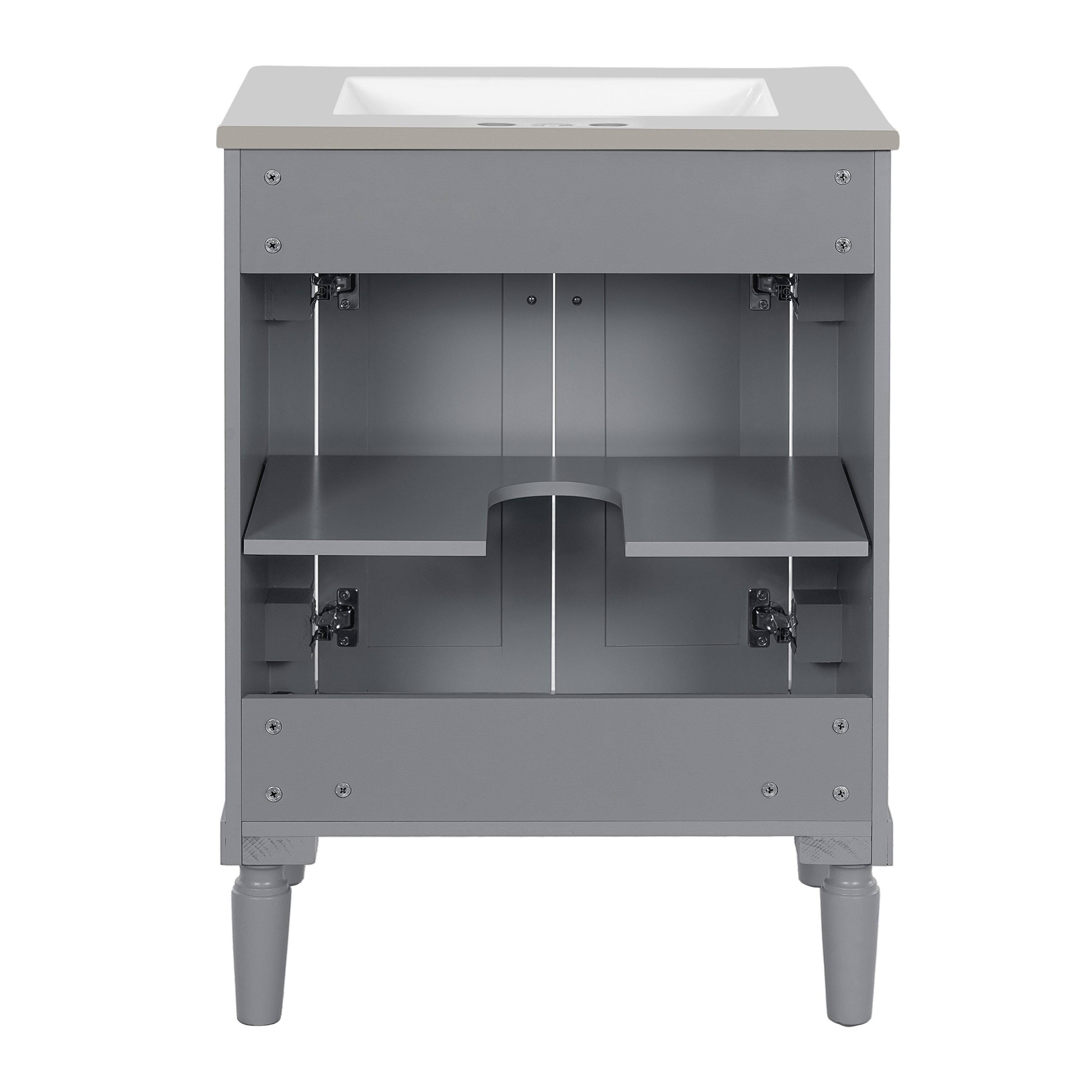 Alt View 8. Boyel Living - 24 Inch Bathroom Vanity Grey with Ceramic Sink Solid Wood Frame Double Door Storage - Gray.