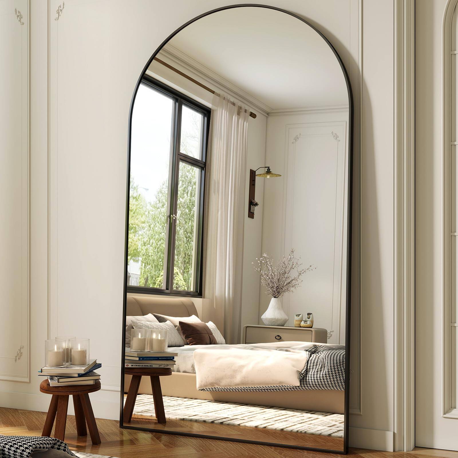 Hanke - X21 Arched Full Length Mirror Floor Mirrors With Aluminum Alloy Frame Free-standing Wall Mounted Or - Black 86"L x 40"W