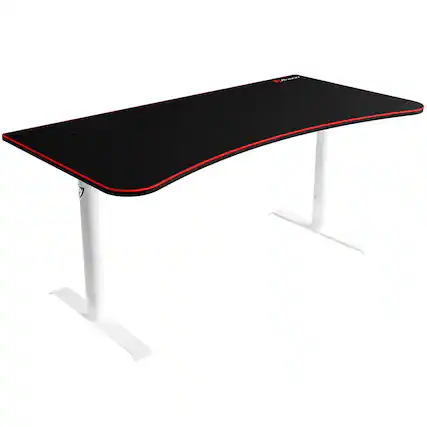 Front. Arozzi - Arena Ultrawide Curved Gaming Desk - White with Black/Red Accents.