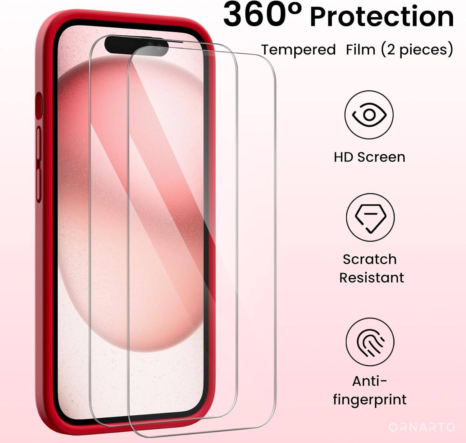 360° Protection Tempered Film (2 pieces) | HD Screen Scratch Resistant Anti-fingerprint ORNARTO