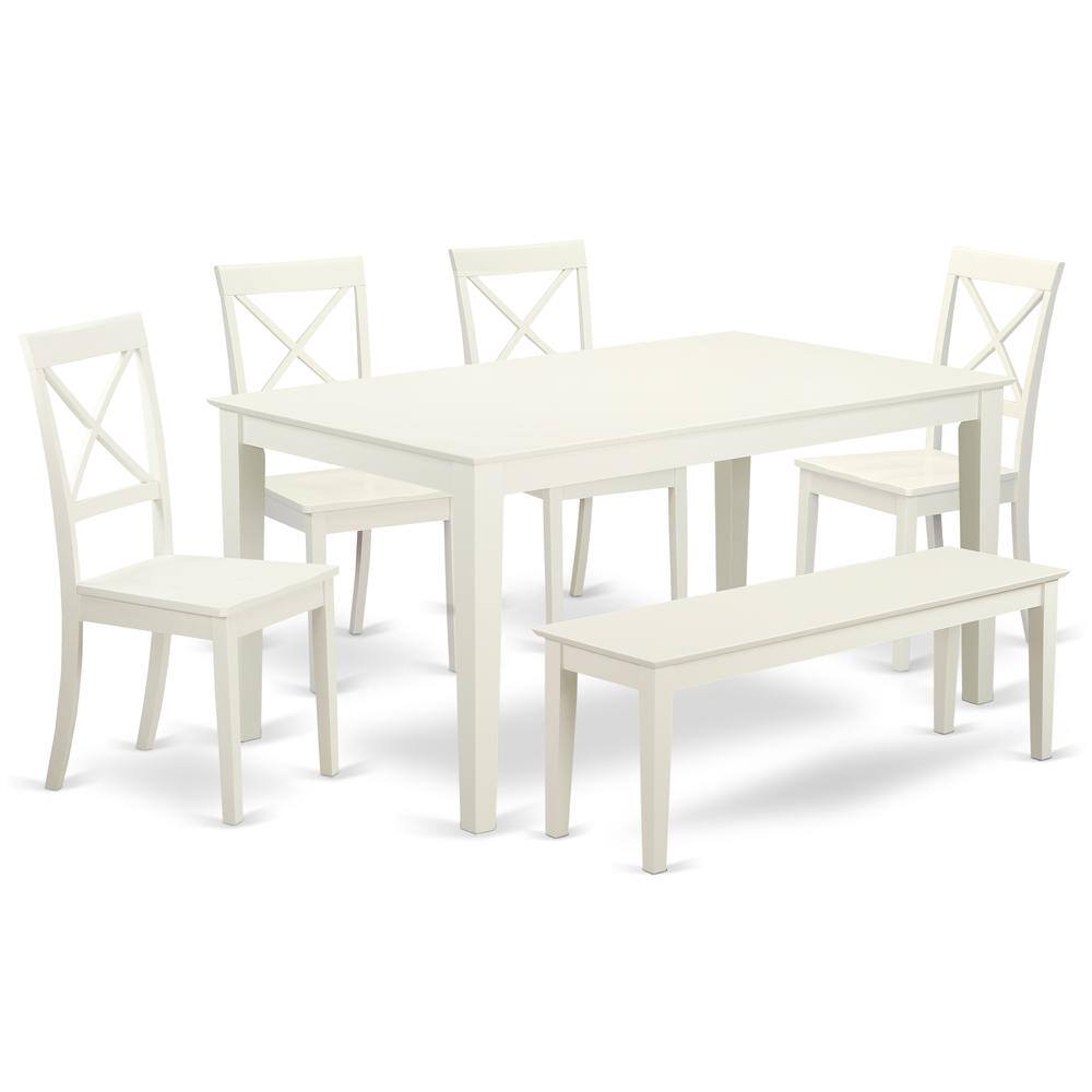 Back. East West Furniture - Dining Room Set Linen White - Brown.
