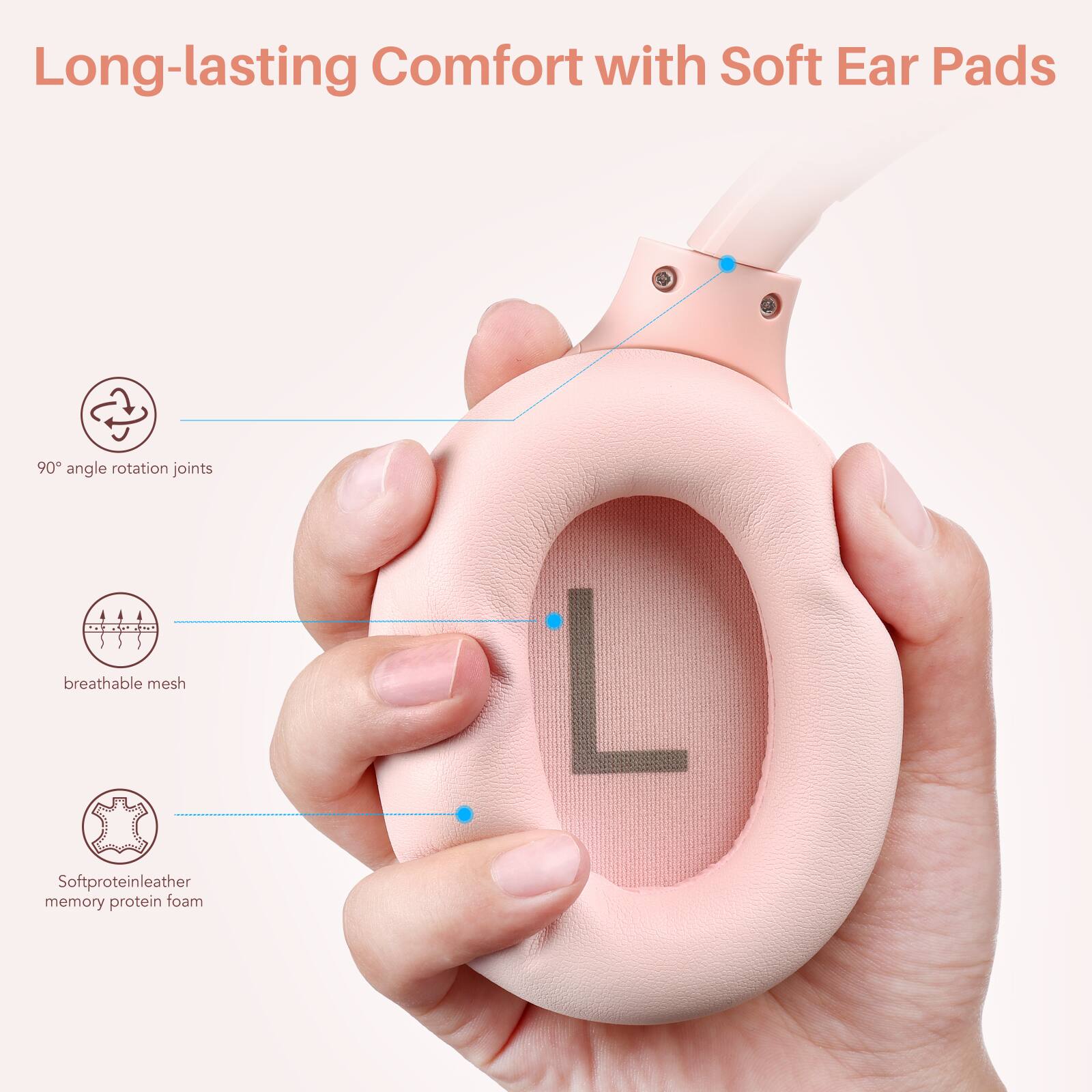 Long-lasting Comfort with Soft Ear Pads

90° angle rotation joints
breathable mesh
Softproteinleather memory protein foam
L