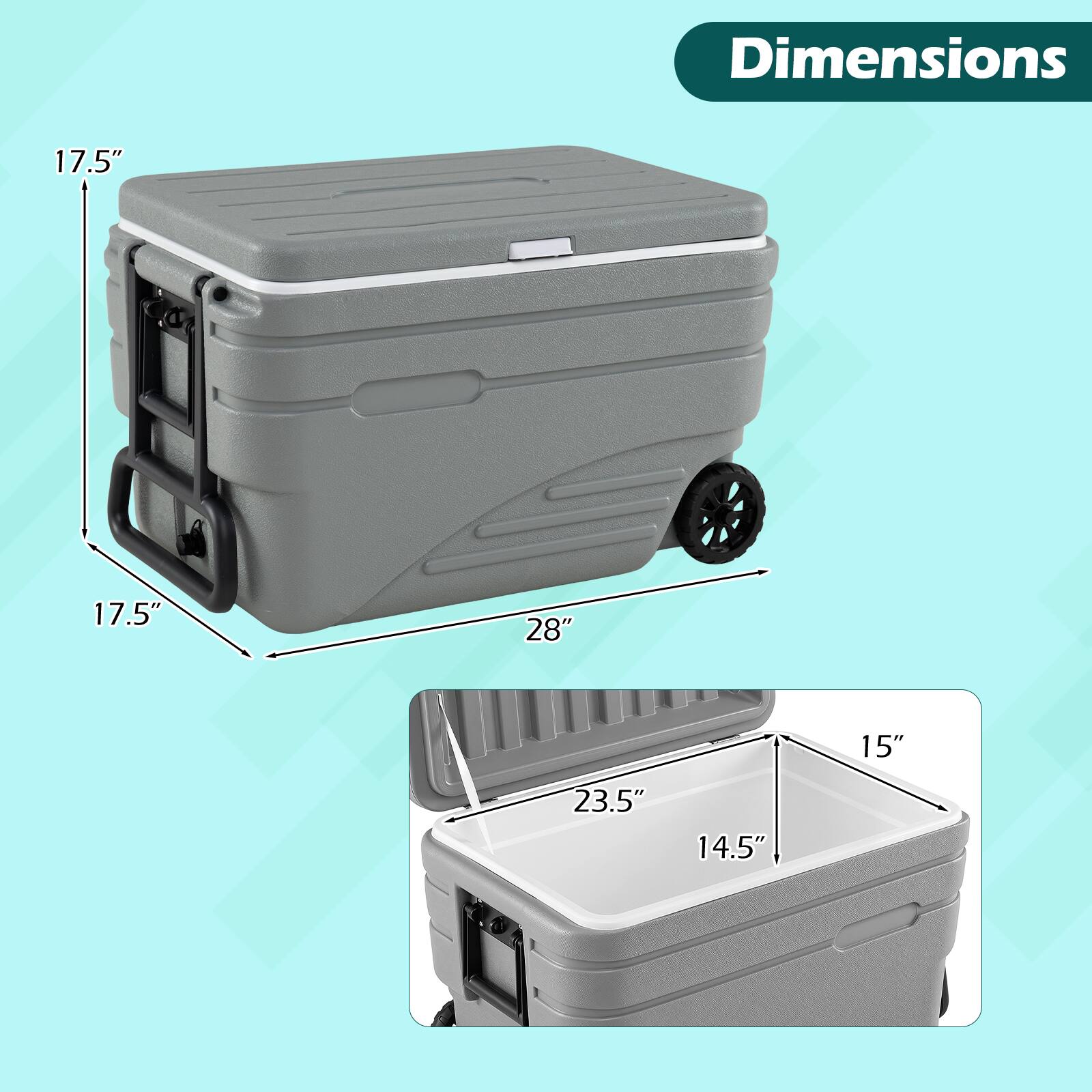 Dimensions: 17.5" x 17.5" x 28" x 15" x 23.5" x 14.5"