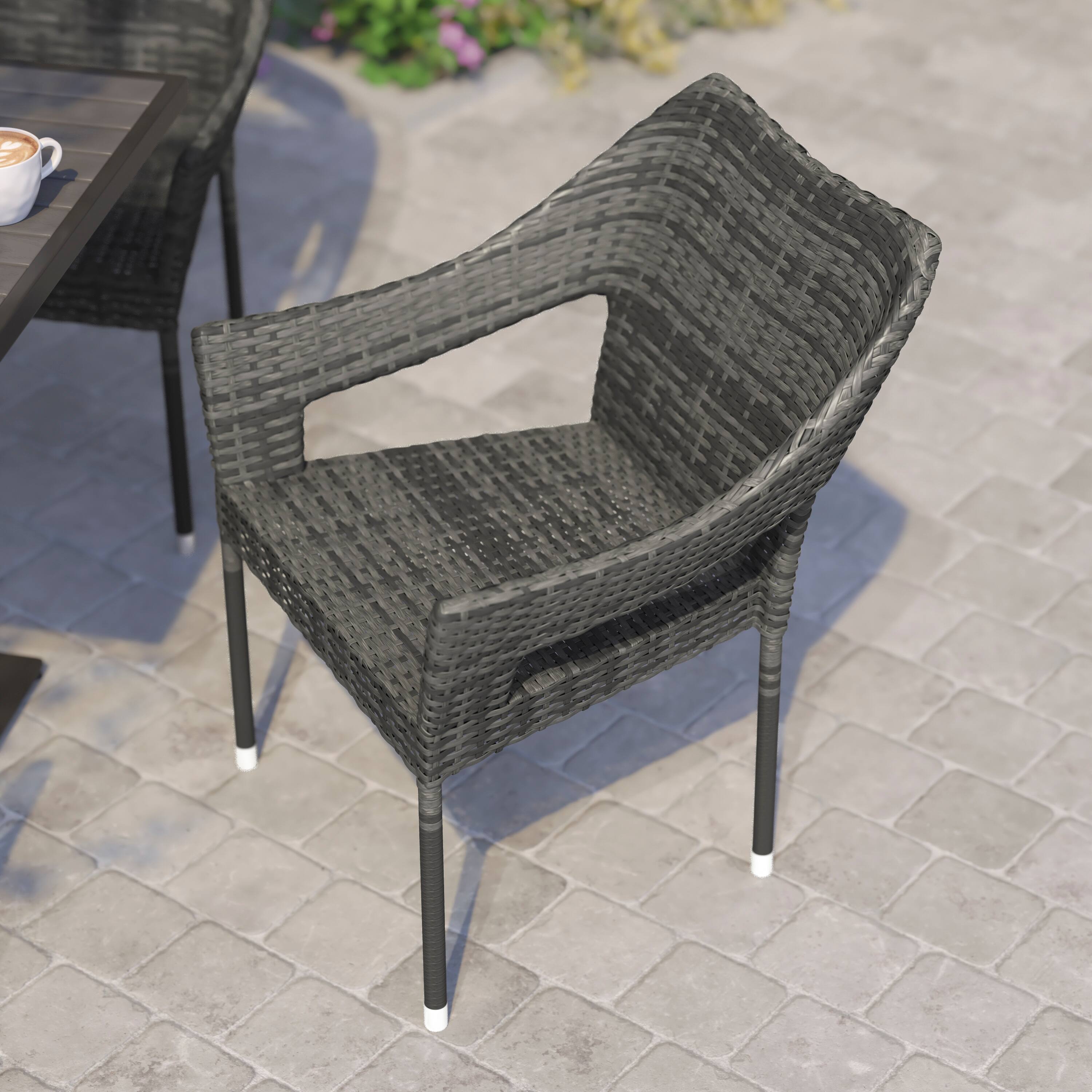 Alt View 3. Flash Furniture - Ethan Commercial Grade Stacking Patio Chair, All Weather PE Rattan Wicker Patio Dining Chair in Gray - Gray.
