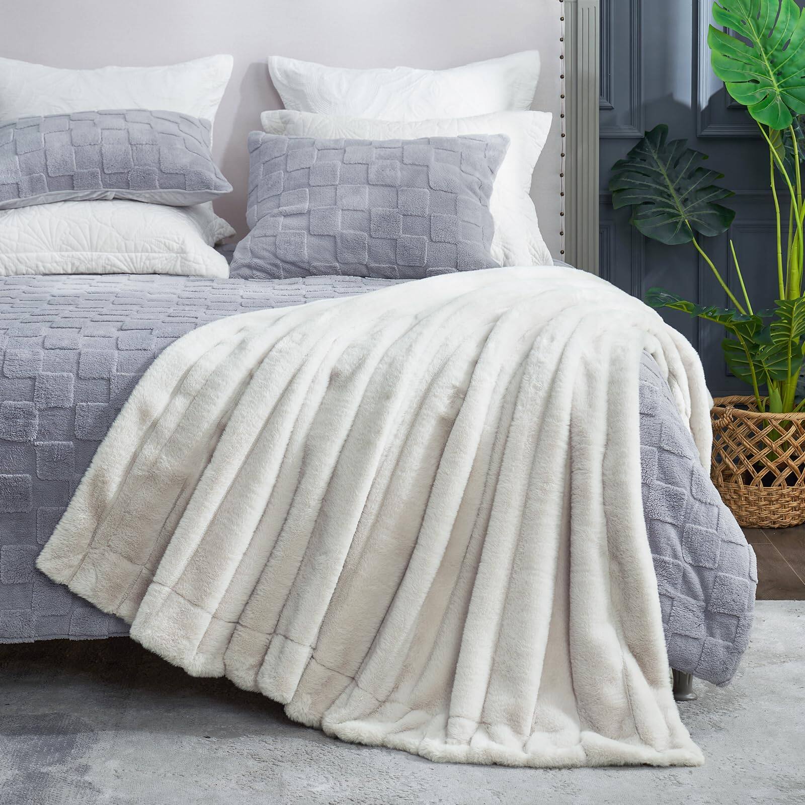 Alt View 3. ThinkLink Electronic - Faux Throw Blanket For Couch  Soft Plush Thick Winter Sofa Bedroom Living Room 50 * 60 Inches Beige - Cable - Beige Queen(90" x 90").