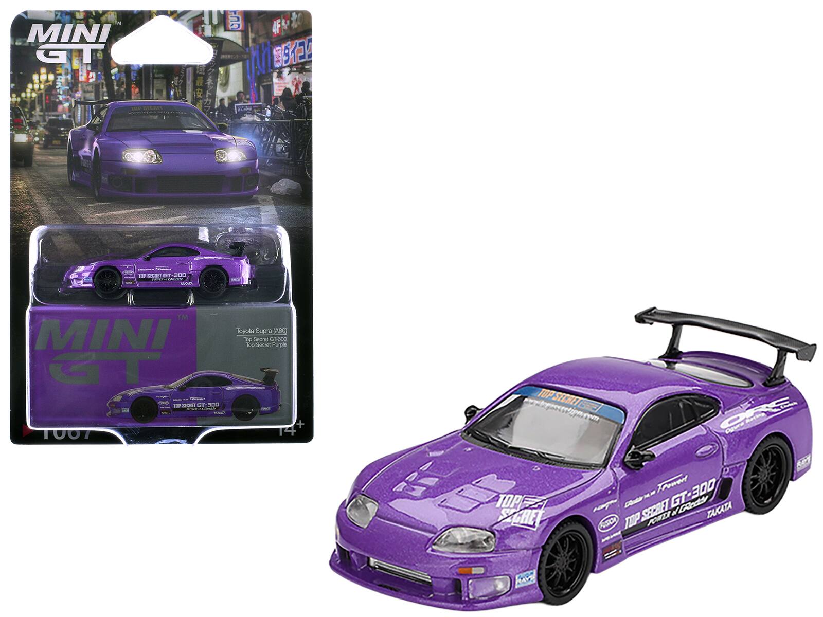Toyota Supra A80 Top Secret GT-300 w/ Graphics Limited Edition 1/64 Diecast Mini GT - Purple Metallic