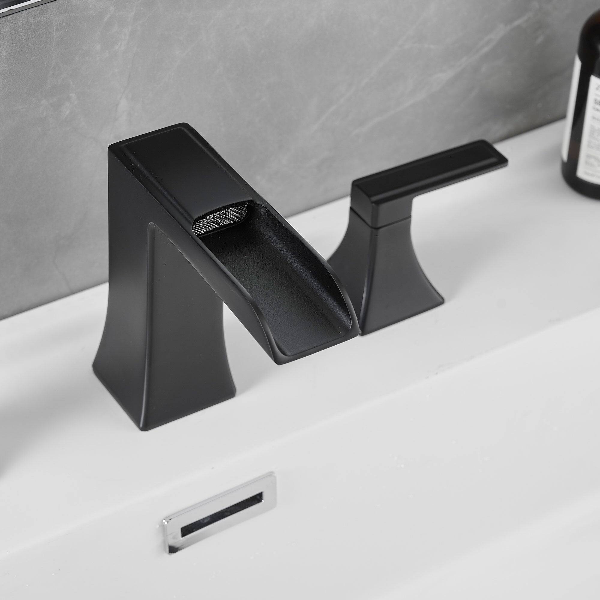 Alt View 10. Boyel Living - Modern 8 Inch Widespread Double Handle Brass Bathroom Faucet with Pop Up Drain and Water Supply Hoses in Matte Black - Matte Black.