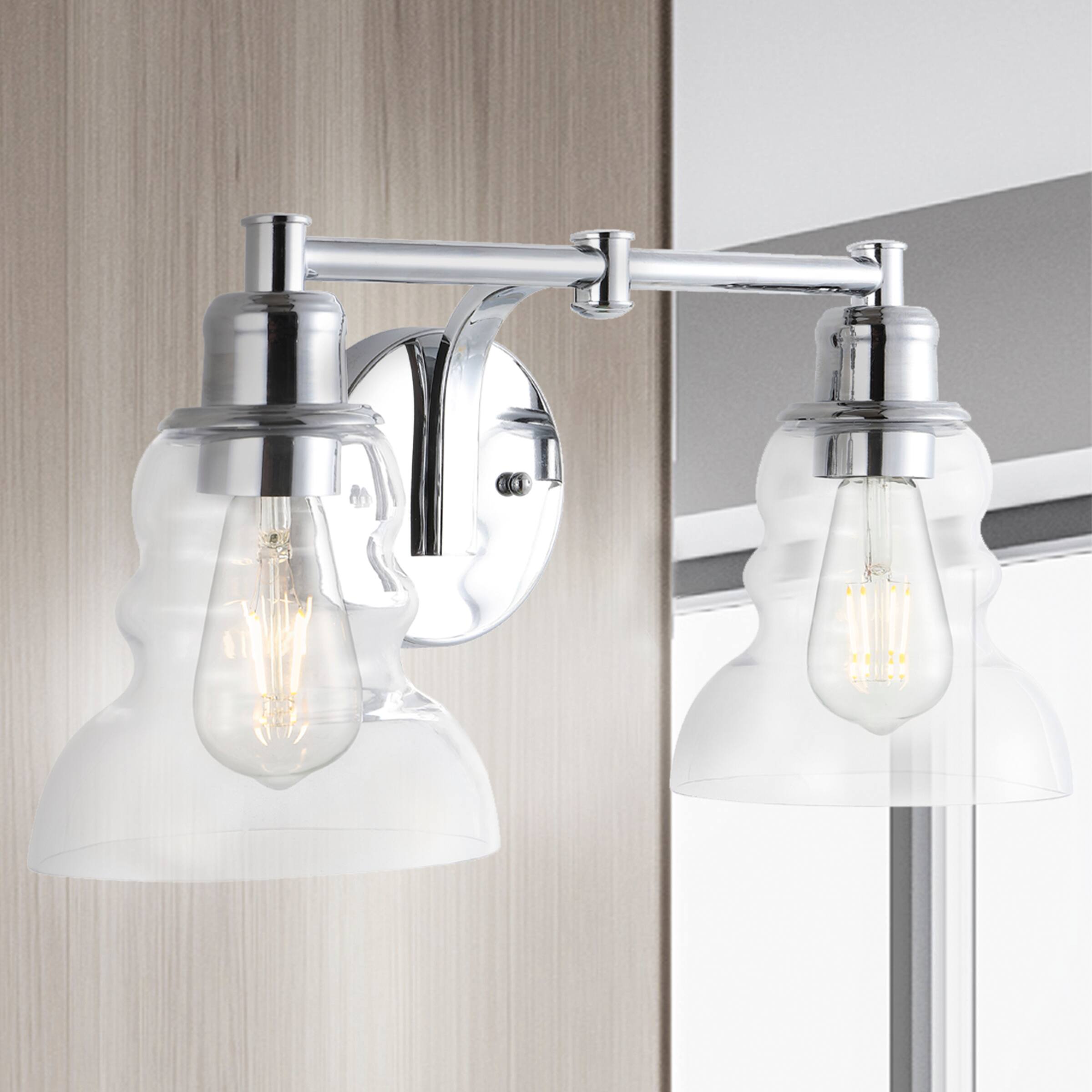 Alt View 1. Jonathan Y - Manhattan Vintage 18.5" 2-Light Metal/Glass Industrial Rustic LED Vanity, Chrome - Chrome.