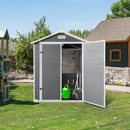 Mondawe - 6x4 Ft Plastic Outdoor Storage with Floor and Lockable Door - Gray