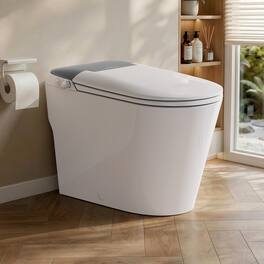 Koligey - 17.5" ADA Non-Electric Bidet Toilet, MAP 1000g Powerful Flush Smart Toilet with Lady/Rear Wash, Foot-kick Flush - White/Gray