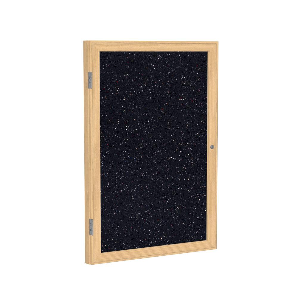 Ghent - 36"x30" 1-Dr Wood Fr Oak Finish Encl Recycled Rubber Bulletin Board - Confetti