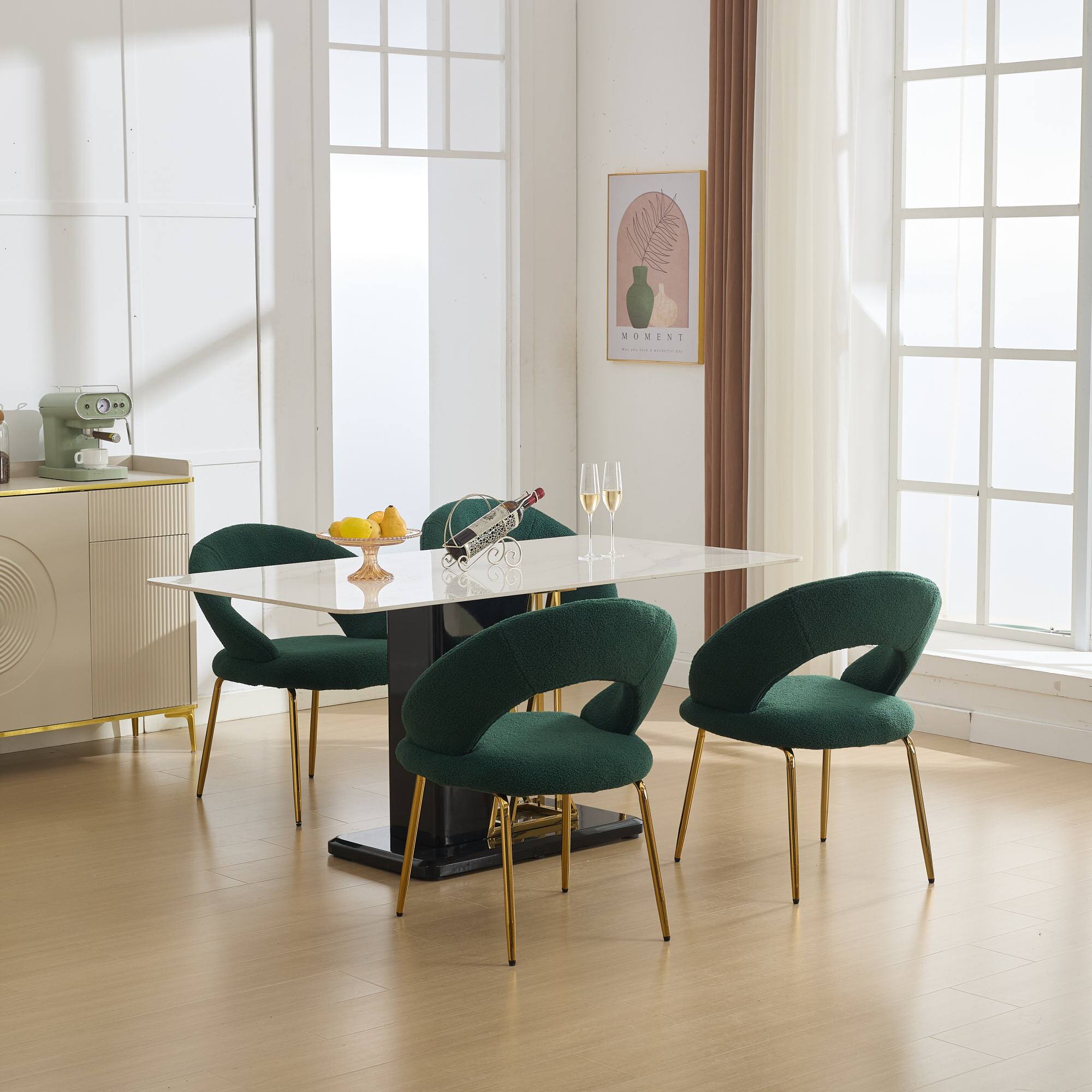 Alt View 5. GOODSILO - Luxury Velvet Dining Chair with Curved Backrest and Elegant Metal Legs for Modern Kitchen or Dining Room - Green.
