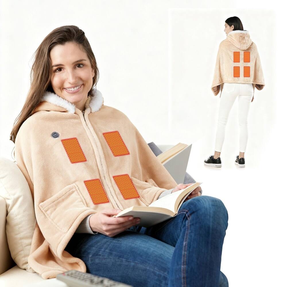 Alt View 3. Loheer - Loheer Wearable Heated Throw Blanket Double-Sided Flannel Electric Hoodie Beige - Beige.