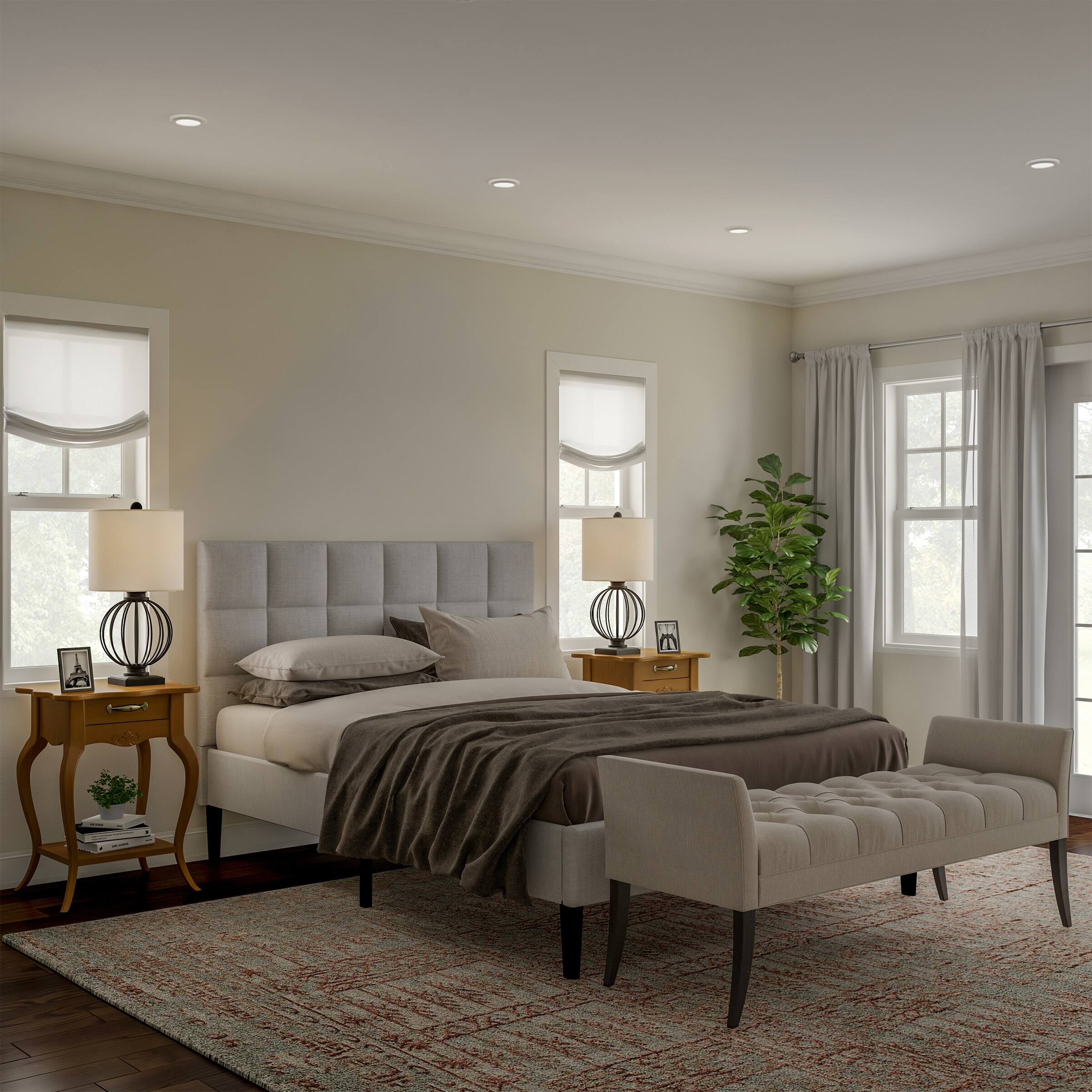 Alt View 4. Lavish Home - Set of 2 Modern Table Lamps - Matte Black and Natural Linen.