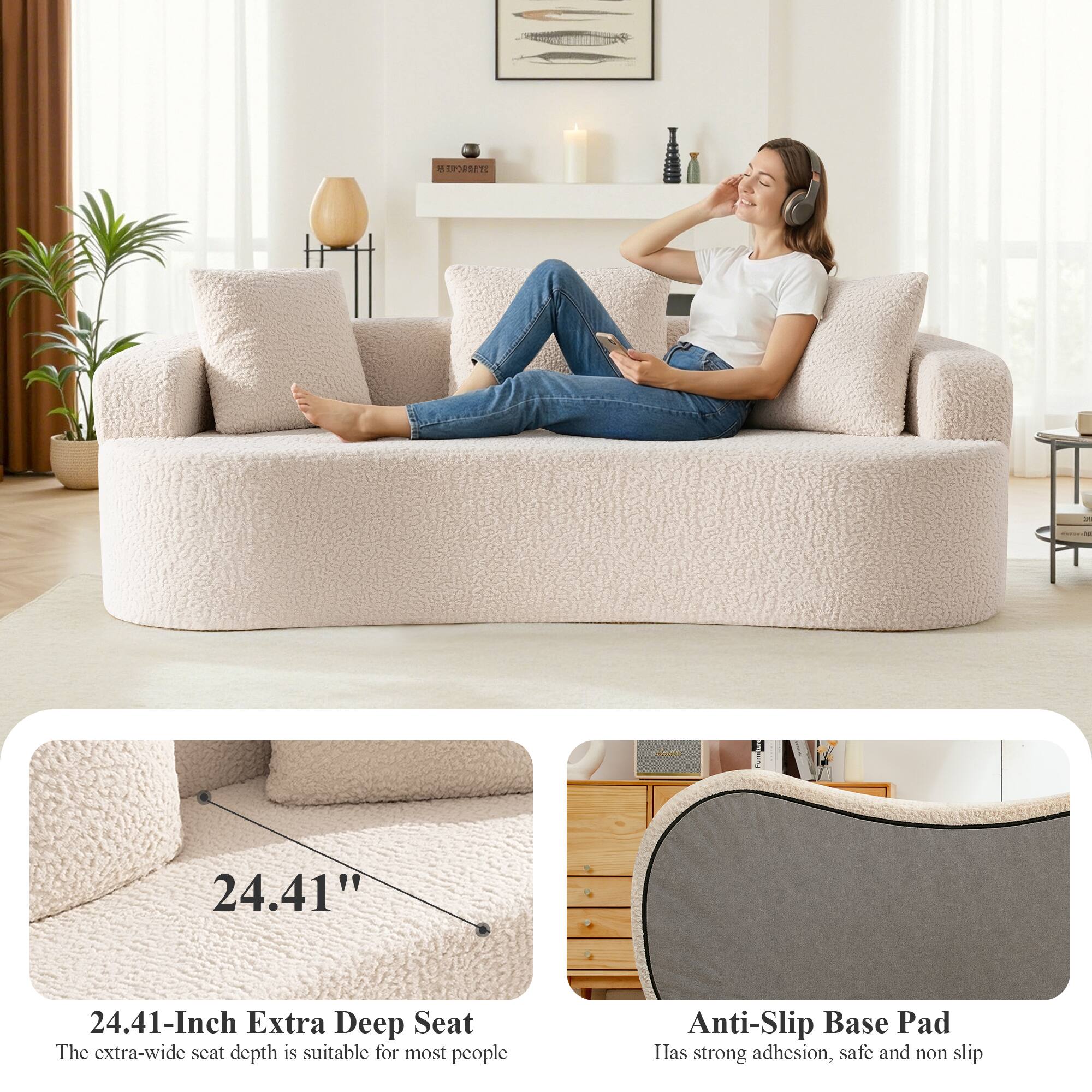 U J Ct 24.41" 24.41-Inch Extra Deep Seat  
The extra-wide seat depth is suitable for most people  
Anti-Slip Base Pad  
Has strong adhesion, safe and non slip