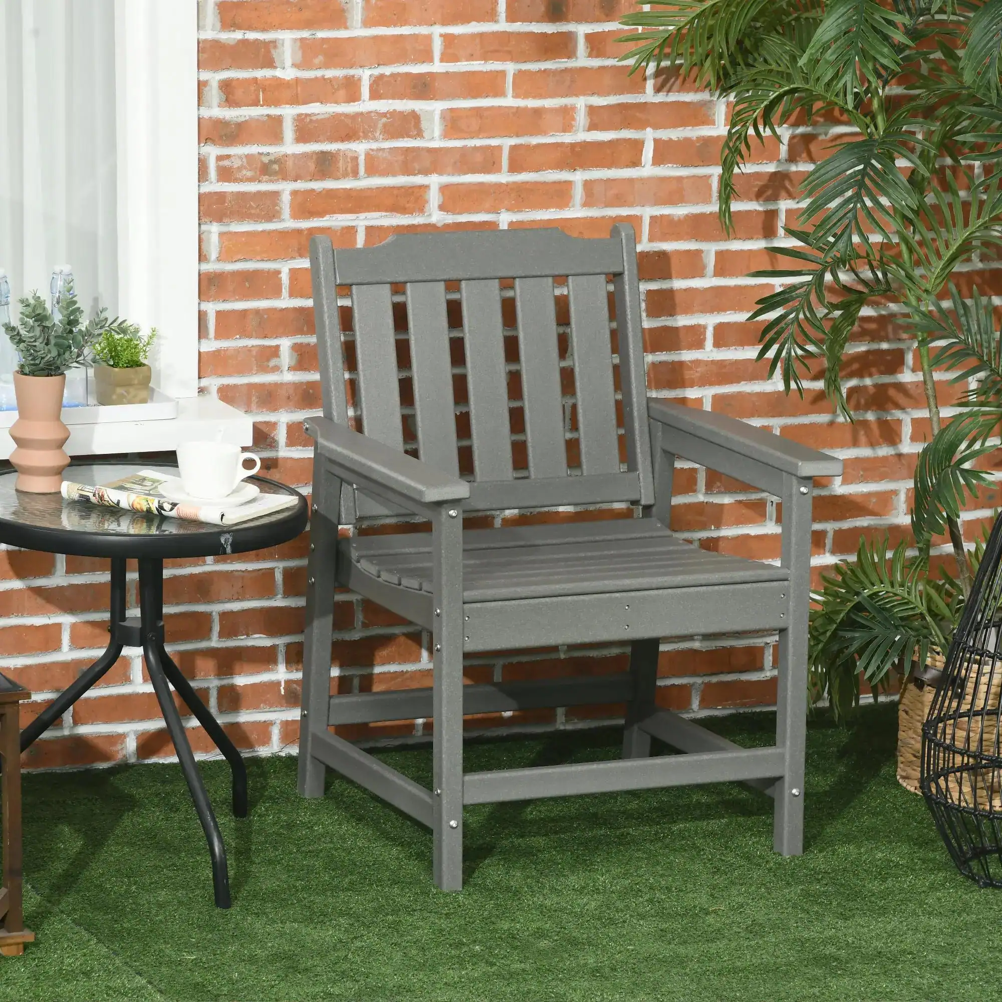 Left. Resenkos - Resenkos All-Weather Seat, Durable HDPE Dining Chair, Sturdy Wood-Like Outdoor Set, Ideal for Garden, Patio, Gray - Gray.