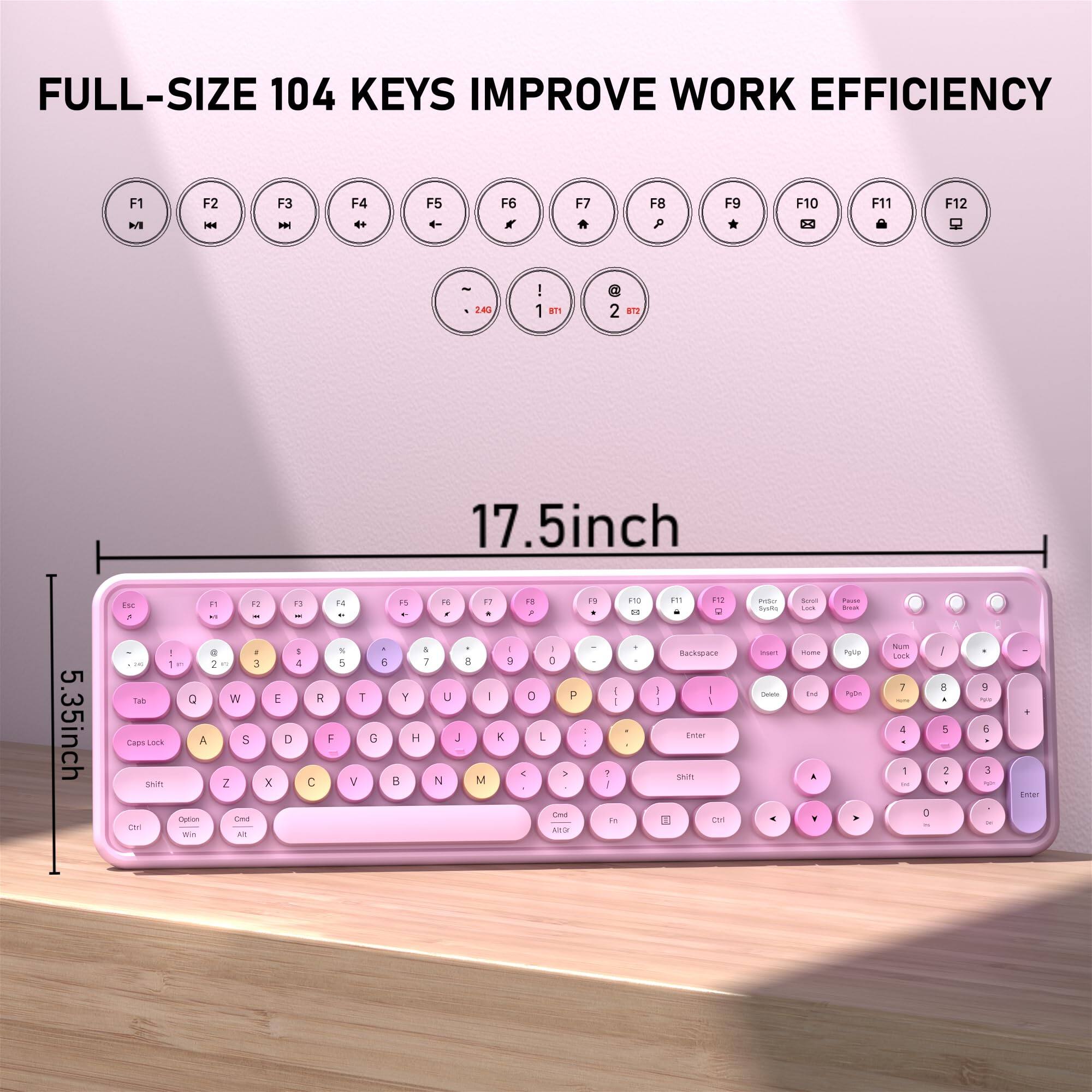 Pacoar Cade Colorful Wireless Dual Multi device Typewriter Retro Round ...