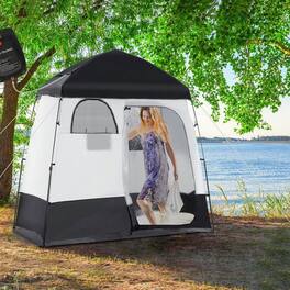 Resenkos - Two Room Pop Up Shower Tent, with Shower Bag, Floor and Carry Bag, Easy to Pop Up for Outdoor Privacy - Black