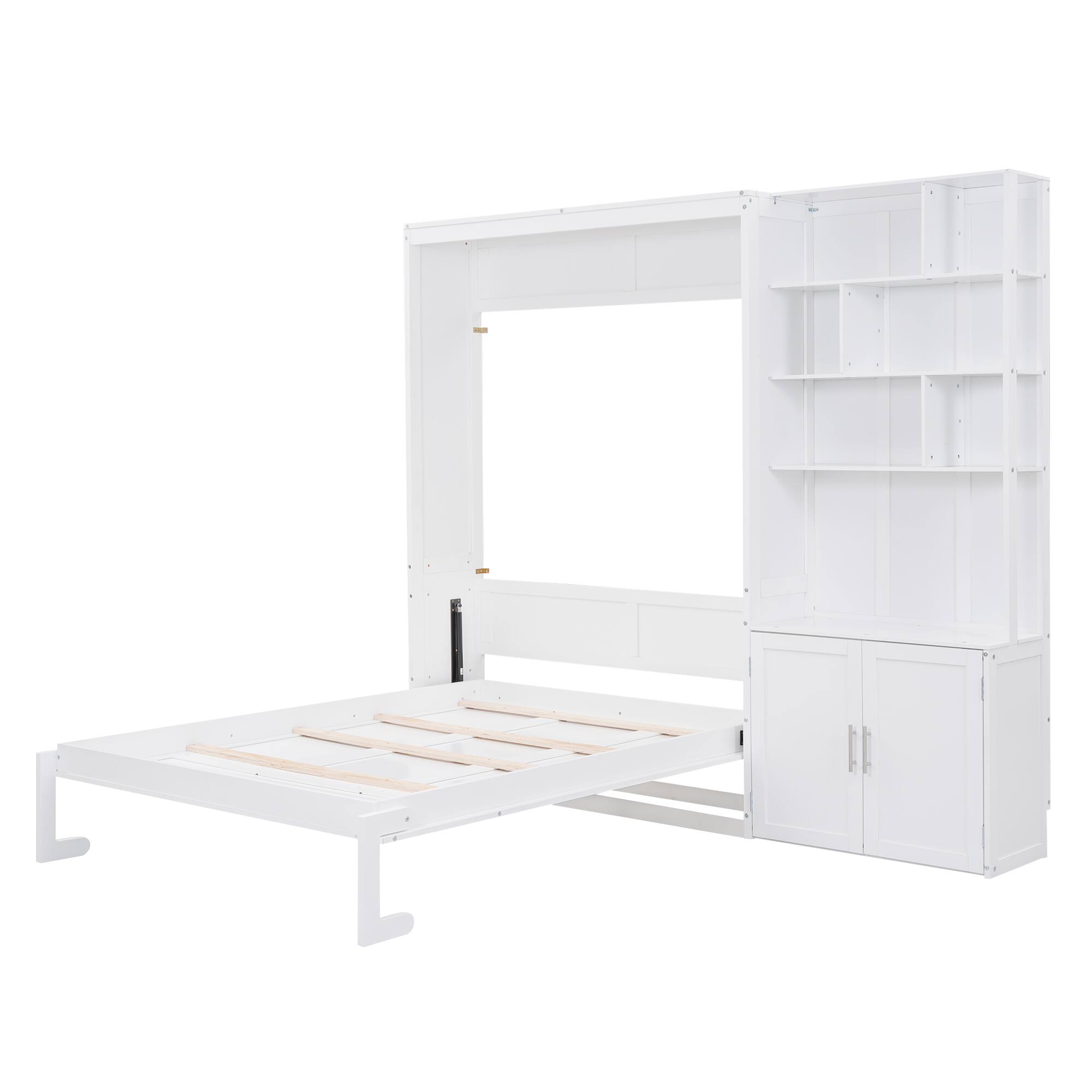 Alt View 8. Tiramisubest - Full Size White Murphy Bed, Solid Wood + MDF, 95x16x84 inches, 228 lbs - White.