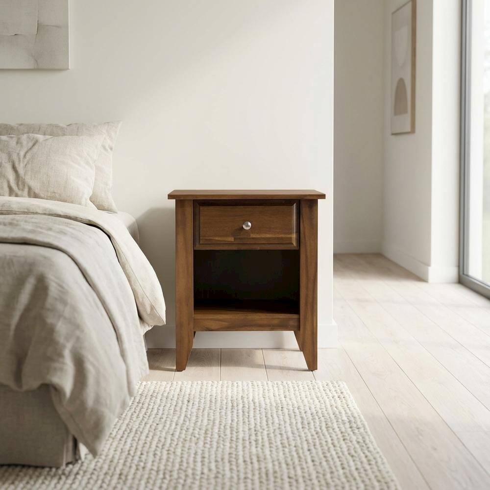 Alt View 1. FurniFact - Small Nightstand with Wood Drawer in Antique Walnut Finish for Bedroom Storage - Antique Walnut.