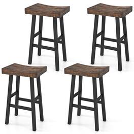 Gymax - 29 Inch Bar Stools Set of 4 Bar Height Barstools w Saddle Seat - Brown, Black