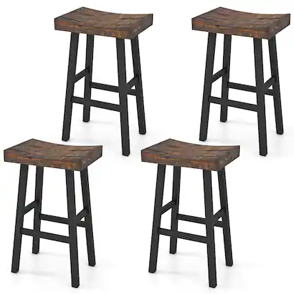 Front. Gymax - Gymax 29 Inch Bar Stools Set of 4 Bar Height Barstools w Saddle Seat - Brown, Black.