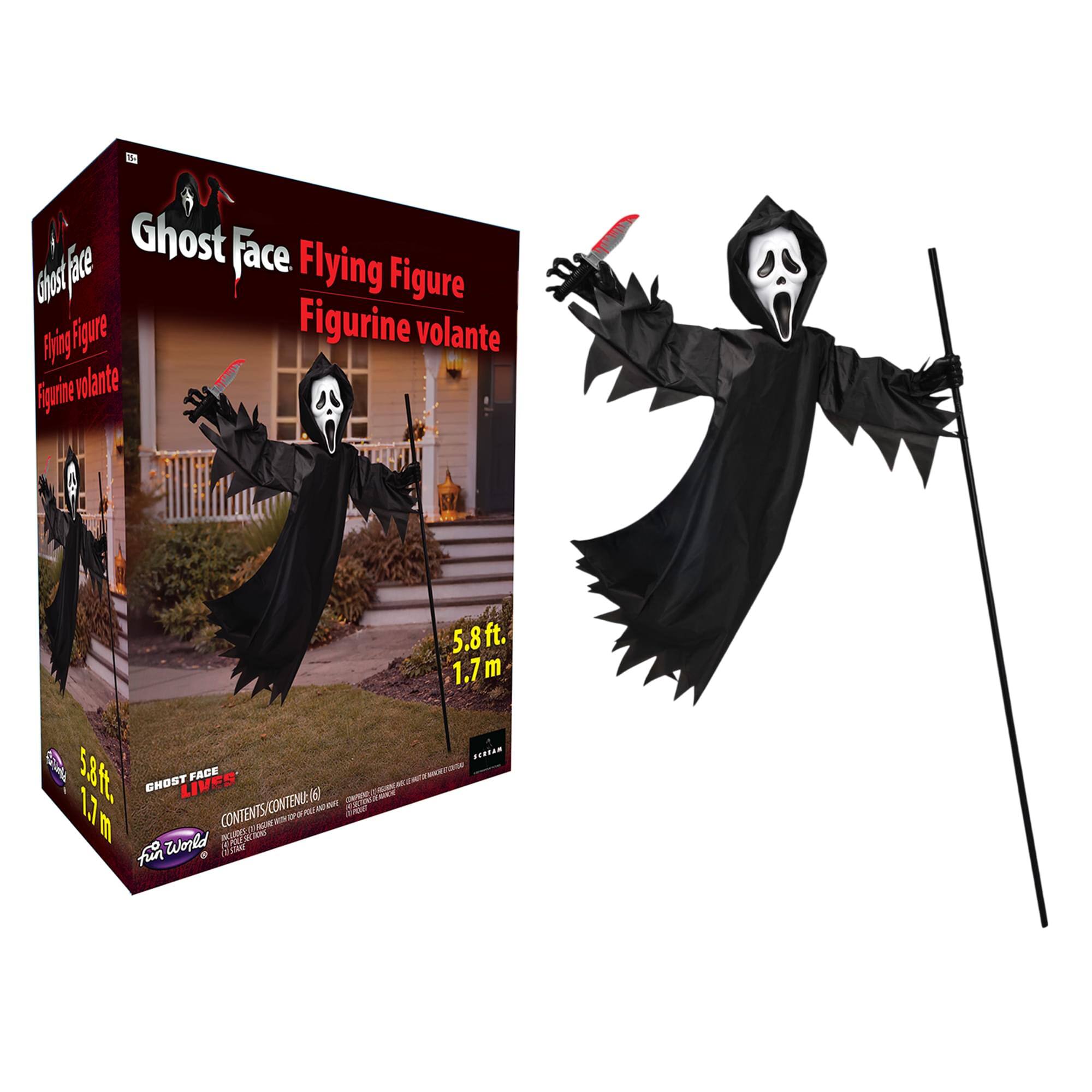 75% Ghost Face Flying Figure Figurine volante

5.8ft. 1.7m

GHOST FACE LIVES

CONTENTS INCLUDES POLE SECTIONS

Fun World