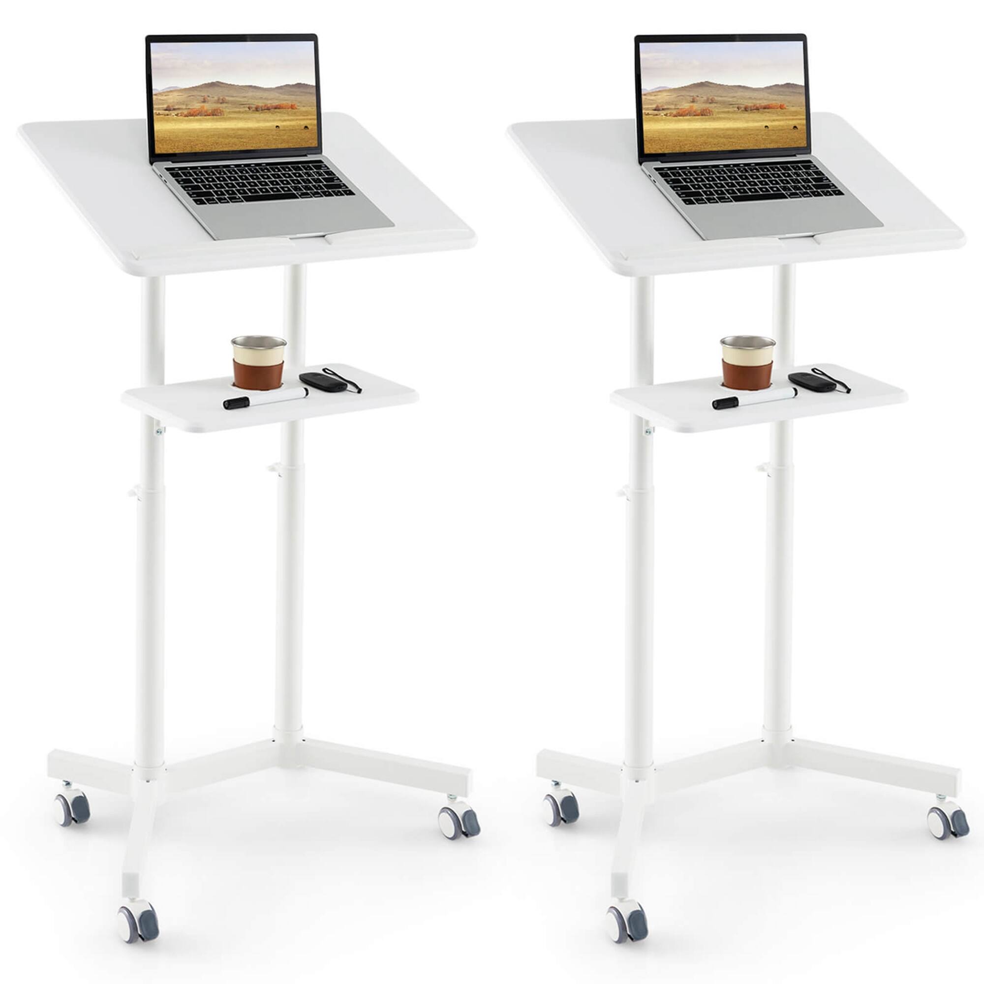 Front. Costway - Costway 2 PCS Mobile Lectern Podium with Tilting Top Storage Tray Lockable Casters - White.