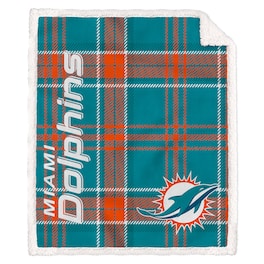 Pegasus - Miami Dolphins 50" x 60" Playmaker Plaid Ultra Cozy Sherpa Throw - Multicolor