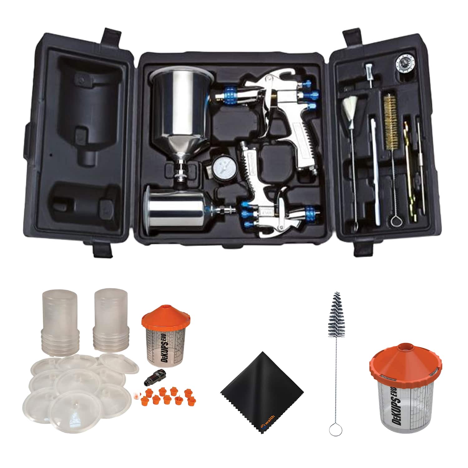 Devilbiss - StartingLine Paint Guns, 24 oz Demo Dekups, Cleaning Brush, Cloth Kit