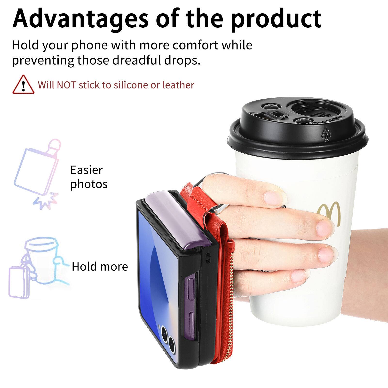 Advantages of the product

Hold your phone with more comfort while preventing those dreadful drops.

Will NOT stick to silicone or leather

Easier photos

Hold more