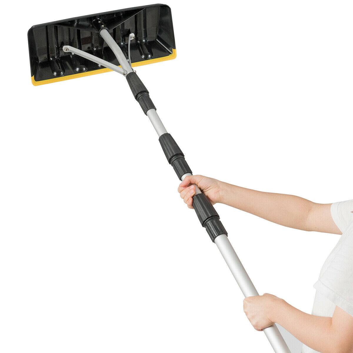 Costway - 21FT Telescoping Snow Roof Rake Large Poly Blade Aluminum Tube Non-Slip Handle - Black + Yellow
