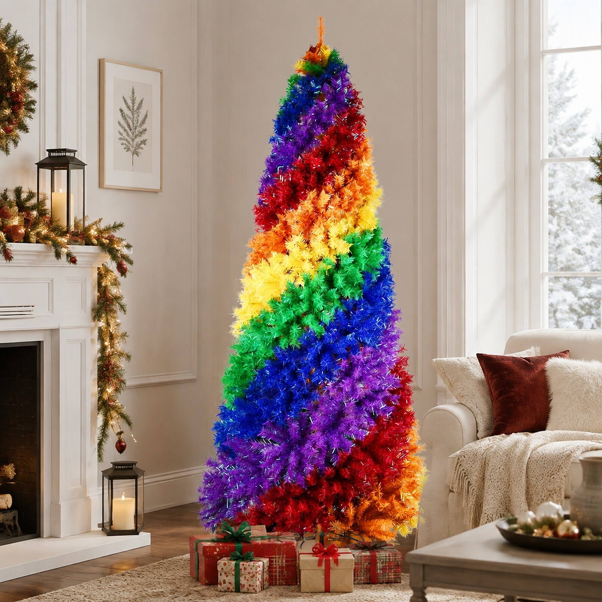 Left. RYHNUYNE - 7.5Ft Rainbow Spiral Christmas Tree,1825 Branch Tips Colorful PVC Unique Spiral Design Full Lush Shape - Colorful.