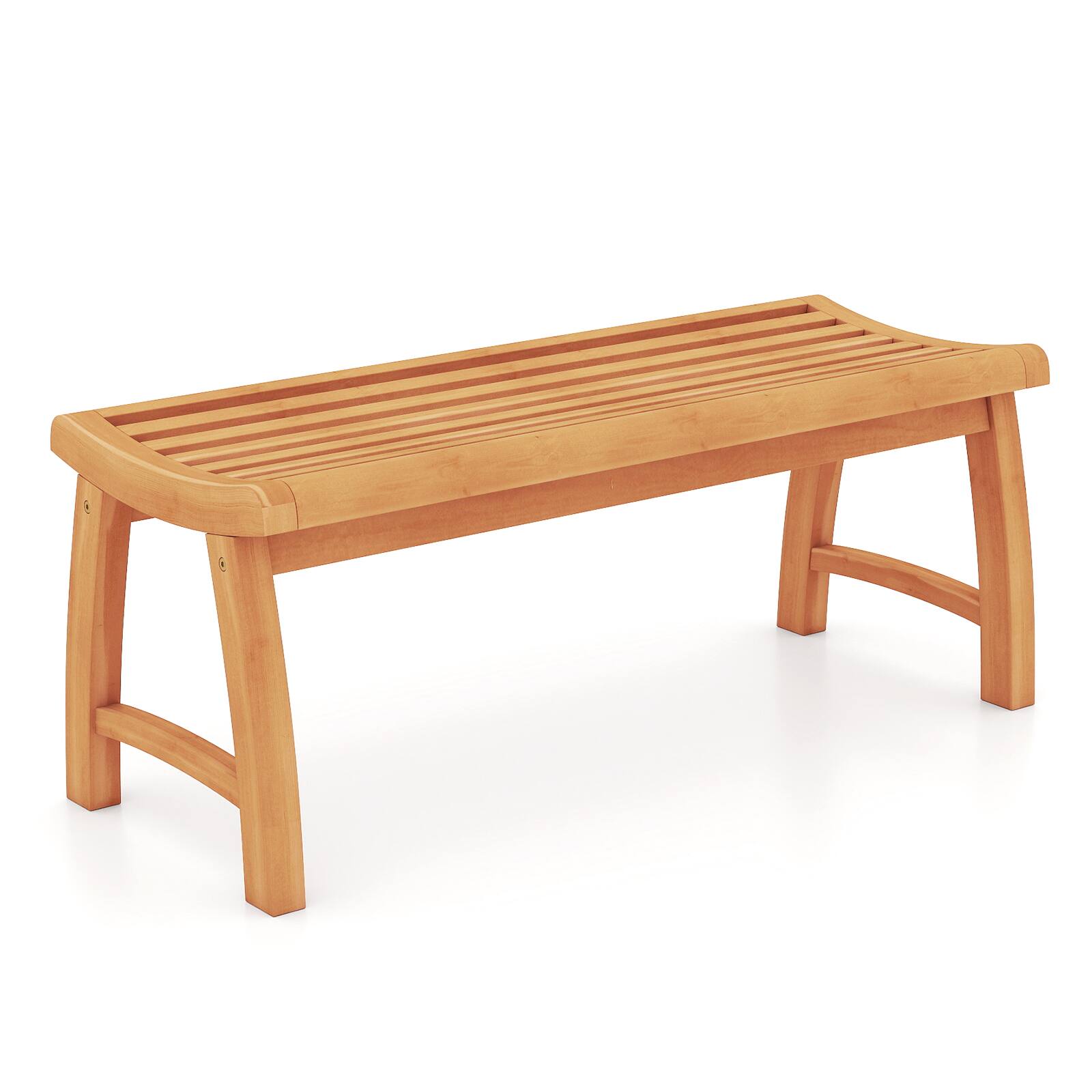 Front. Gymax - Gymax 2-Person Patio Garden Dining Bench w/Contoured Slatted Seat 800 lbs Capacity - Yellow.