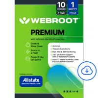 Webroot - Premium Antivirus Protection (10 Device) with Allstate Identity Protection (1 Identity) - Android, Apple iOS, Chrome, Mac OS, Windows [Digital] - Front_Zoom