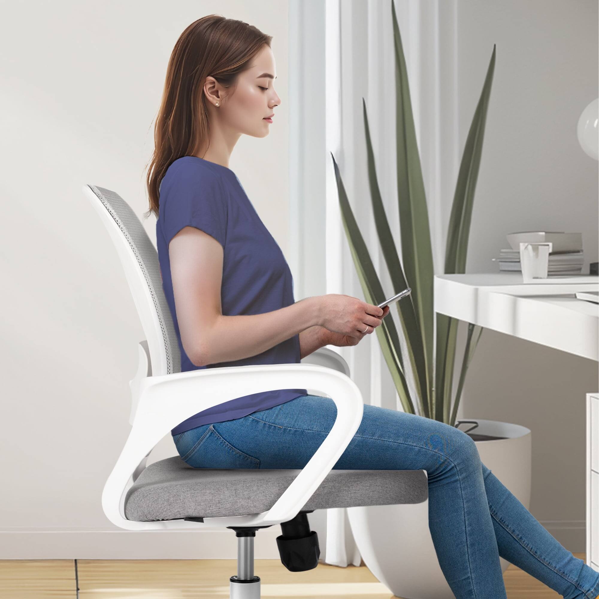 Alt View 7. Neo Chair - Office Desk Ergonomic Computer Mesh Chair with Lumbar Mid Back Support Rolling Wheels Comfy Task Vanity Chair for Home - Gray.