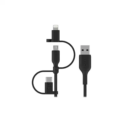 Front. Belkin - Belkin BOOST CHARGE Universal Lightning/Micro-USB/USB Type-C Cable, Black (CAC001bt1MBK).