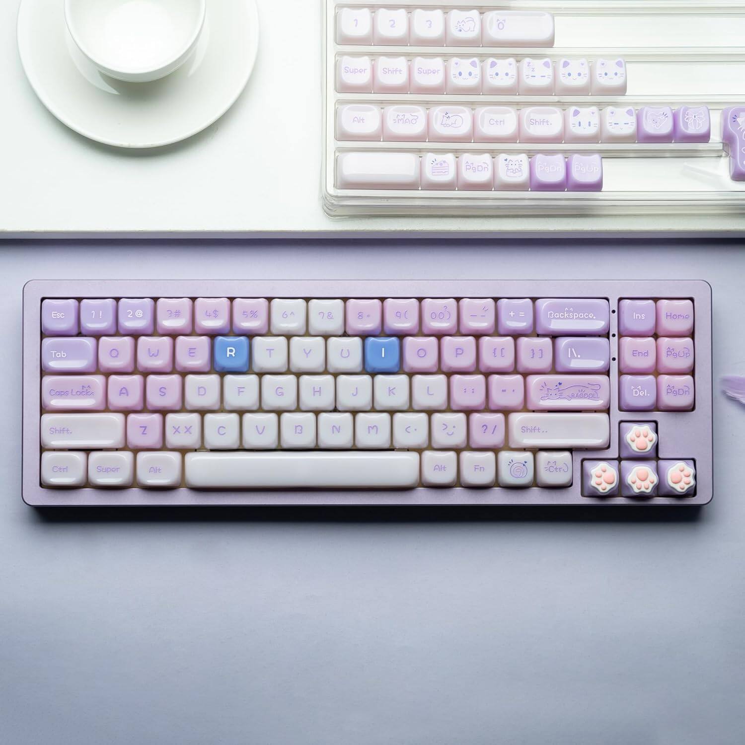 Womier Jelly Jade Keycaps, Translucent Cute Ragdoll Cat Mao