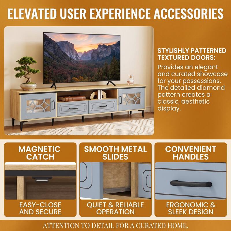 ELEVATED USER EXPERIENCE ACCESSORIES

STYLISHLY PATTERNED TEXTURED DOORS: Provides an elegant and curated showcase for your possessions. The detailed diamond pattern creates a classic, aesthetic display.

MAGNETIC CATCH
SMOOTH METAL CONVENIENT SLIDES HANDLES
EASY-CLOSE AND SECURE
QUIET & RELIABLE OPERATION
ERGONOMIC & SLEEK DESIGN
ATTENTION TO DETAIL FOR A CURATED HOME.
