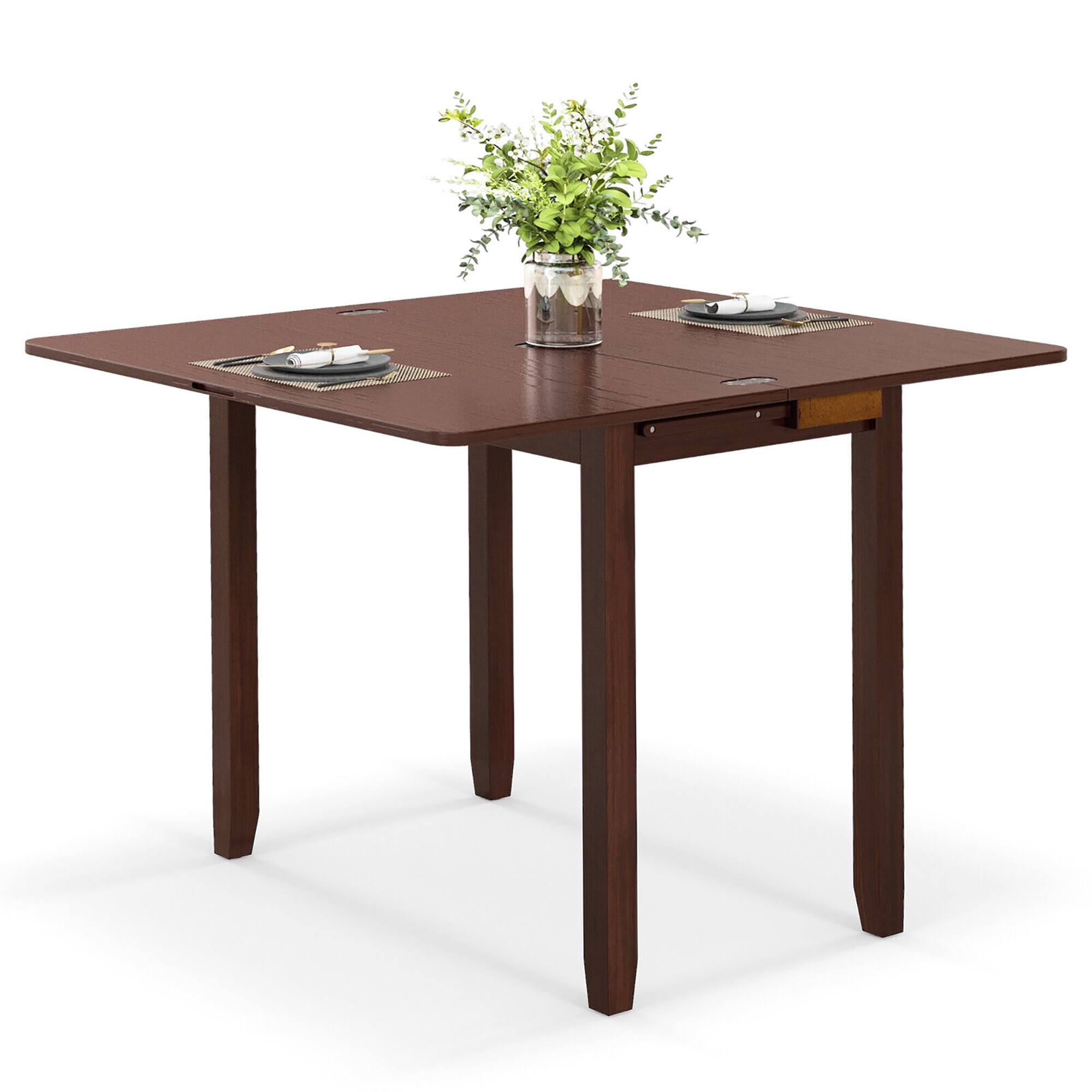 Front. Gymax - Gymax Folding Dining Table for 4 People w/ Hidden Storage Rubber Wood Frame for Kitchen - Cherry Color.
