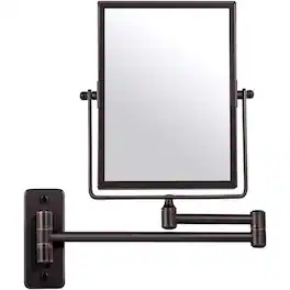 Comfort Essence - QiMH Wall Mounted Makeup Vanity Mirror Rectangular 3X Magnifying with Extendable Arm Bronze Double-Sided - Default