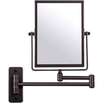 Front. Live At Space - QiMH Wall Mounted Makeup Vanity Mirror 8x6 Inch Rectangular 3X Magnifying with Extendable Arm Bronze Double-Sided Swivel - Default.