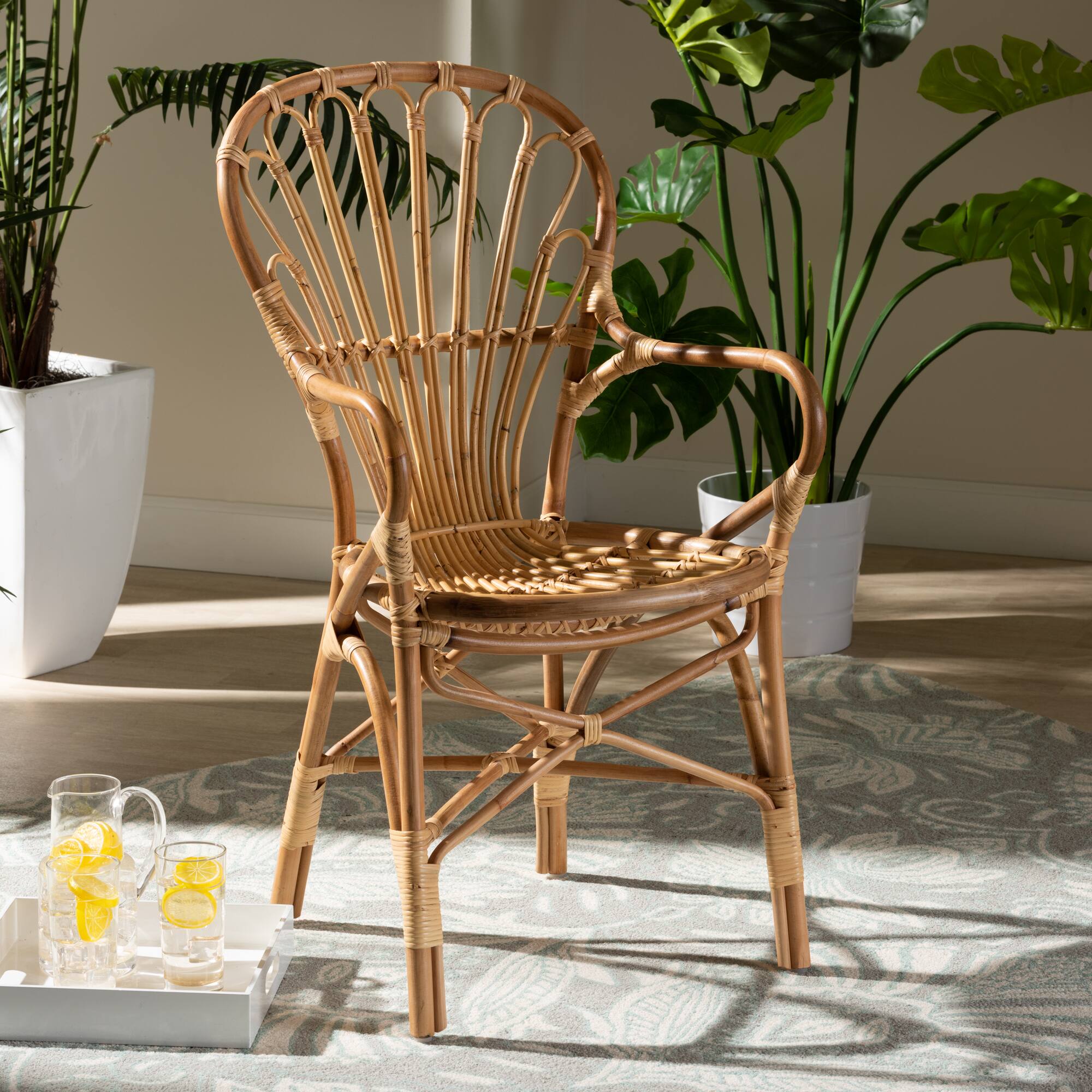 Alt View 4. bali & pari - Sheraton Modern and Contemporary Natural Finished Rattan Dining Chair - Natural.