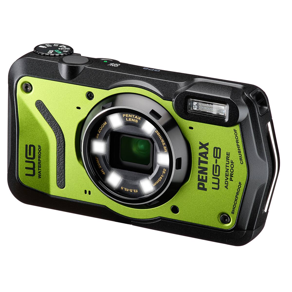 an S 4 NOS CALS  
8  
Sdo  
WG  
WATERPROOF  
5X ZOOM 20MP 4K  
PENTAX LENS 20m/65.6ft f3.5-f5.5 28-140mm  
PENTAX  
8-9M  
ADVENTURE PROOF CRUSHPROOF SHOCKPROOF