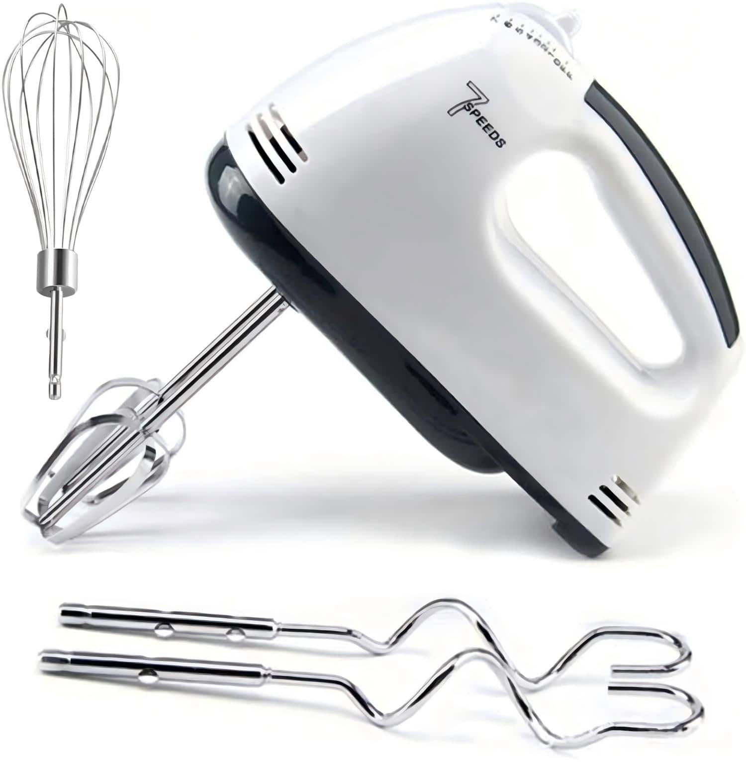 Luckbyte - 180W Electric Hand Mixer With 7 Speeds Turbo Boost 5 Stainless Steel Attachments - White