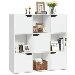 Pefilos - Free Standing 9 Cube Storage Wood Divider Bookcase for Home and Office- Tall Bookshelf, Shelves for Living Room - White