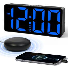 Dazzed Corner - Alarm Clock with Bed Shaker, Dimmable LED Digital Dual Alarm - Blue Digit