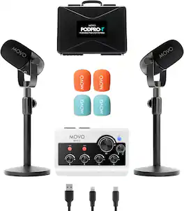 MOVO - PodPro-T Portable Podcasting Bundle for 2 for Smartphones and Computers